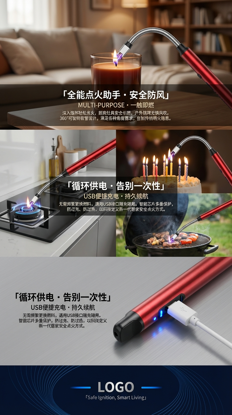 厨房用脉冲电子点火器充电防风打火机户外烧烤点火棒点香薰点蜡烛详情3