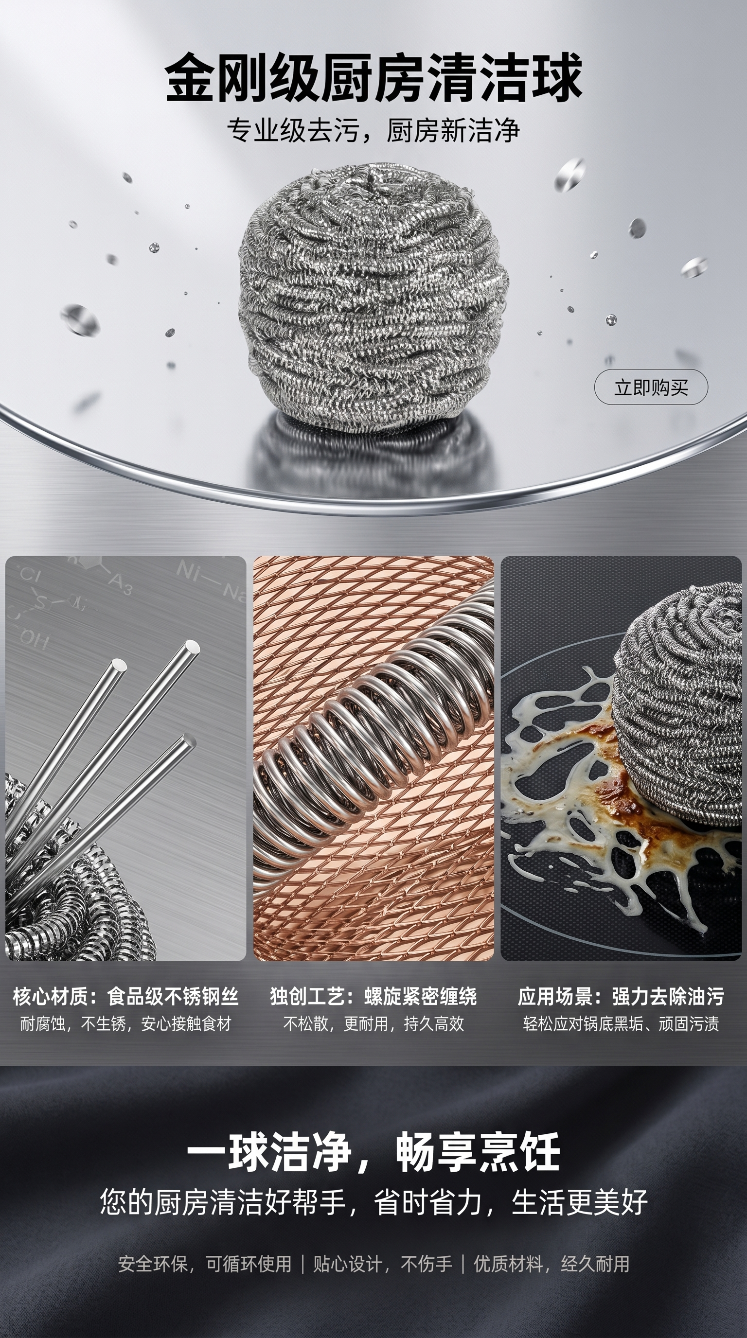 三合一杯刷不锈钢丝球硬毛刷厨房清洁用品详情1