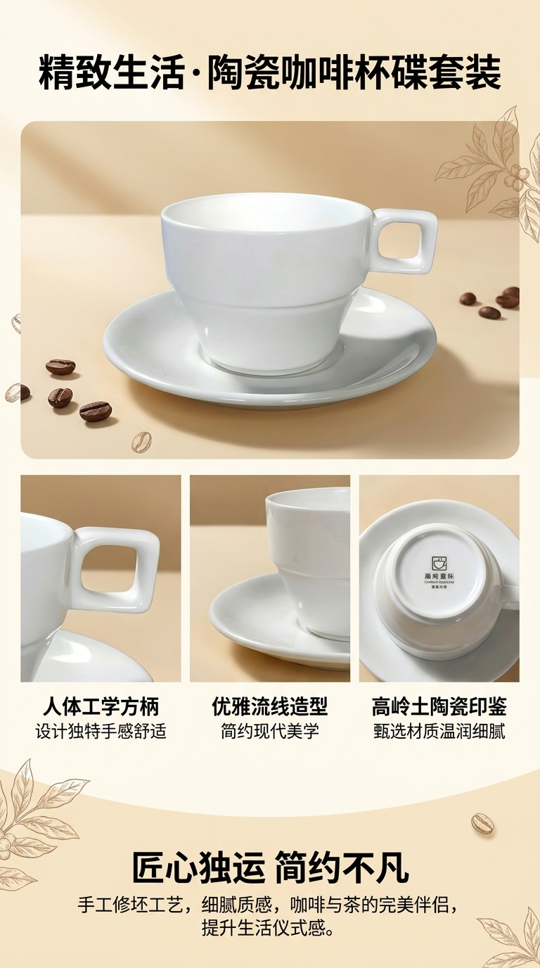 Ceramic coffee cup and saucer sets for export, ceramic daily-use tableware coffee cups pic 1
