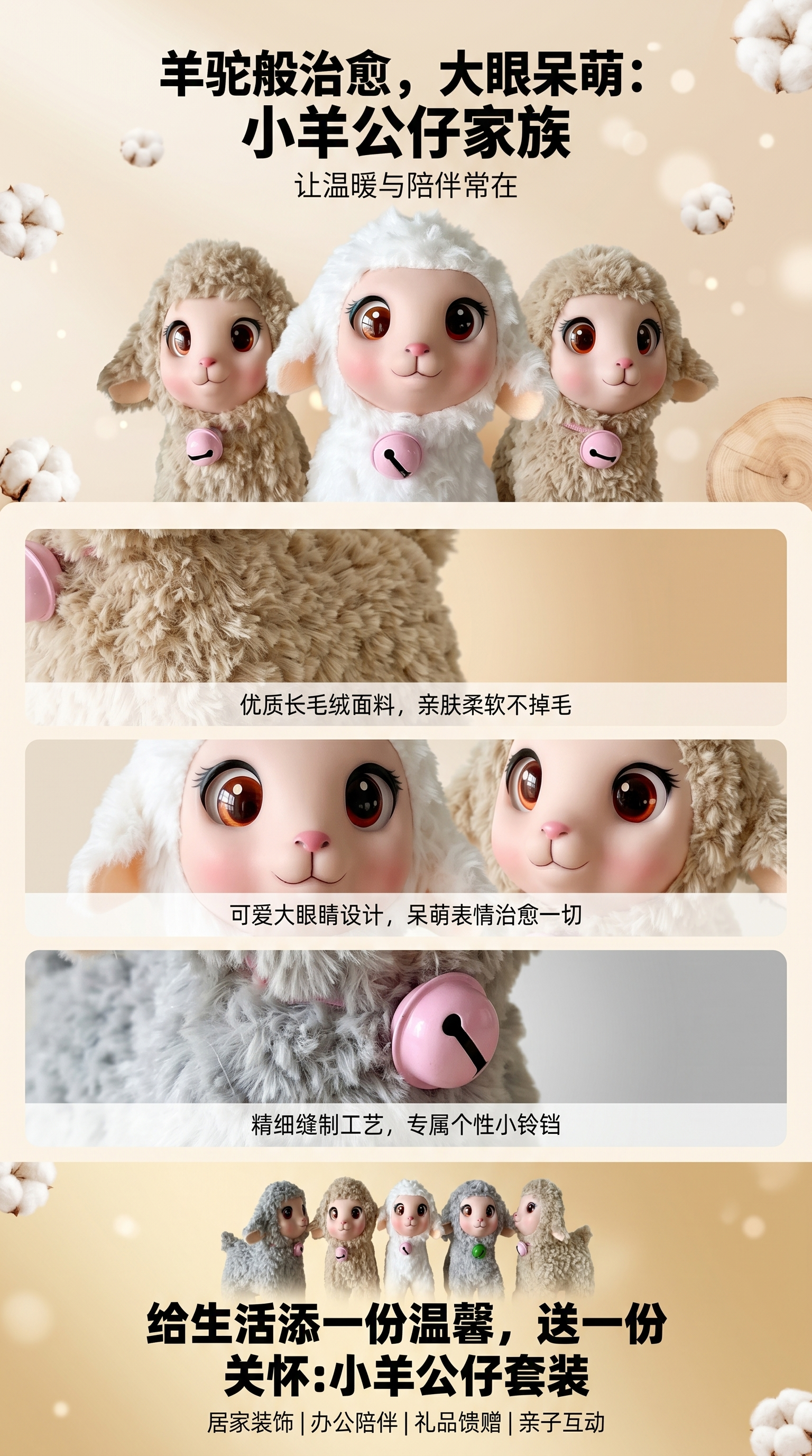 Cute little sheep pendant, plush toy doll, schoolbag hanging ornament, keychain, claw machine doll pic 1