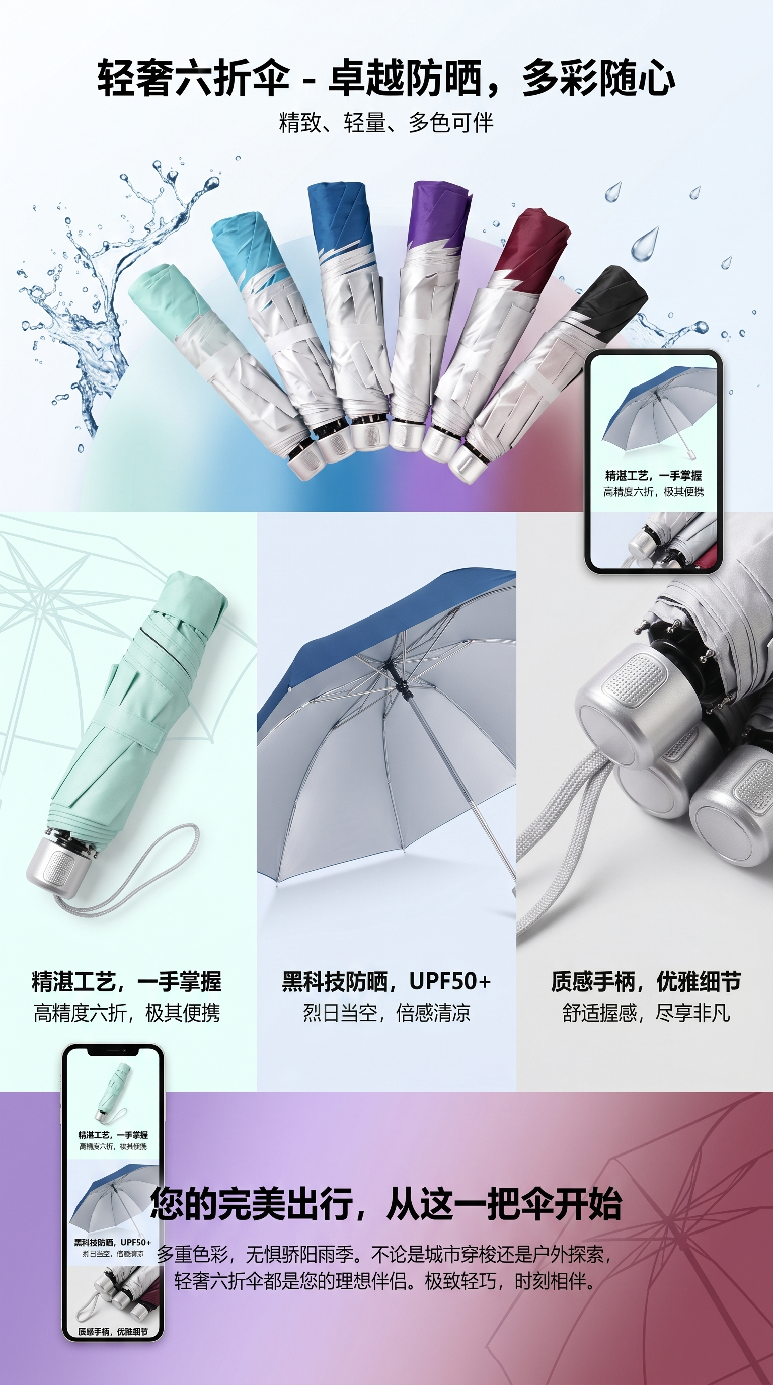 The colorful folding umbrella is waterproof, sun-proof, portable, suitable for both sunny and rainy days, lightweight and compact, and can be used by both women and men pic 1