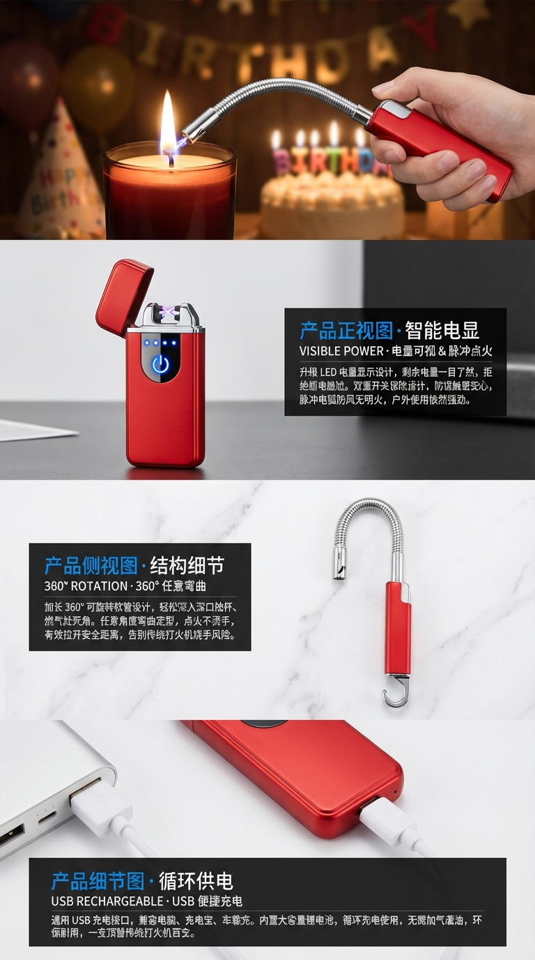 Kitchen pulse electronic igniter, charging windproof lighter, outdoor barbecue igniter, aromatherapy light, candle light pic 2