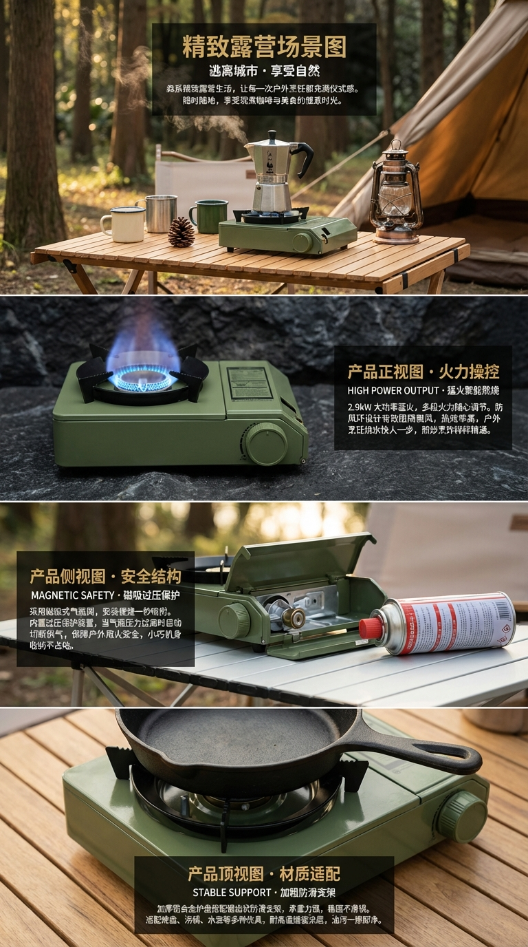 便捷式双用卡式炉 户外野营炉 露营瓦斯炉磁吸式阀体  安装更方便详情2
