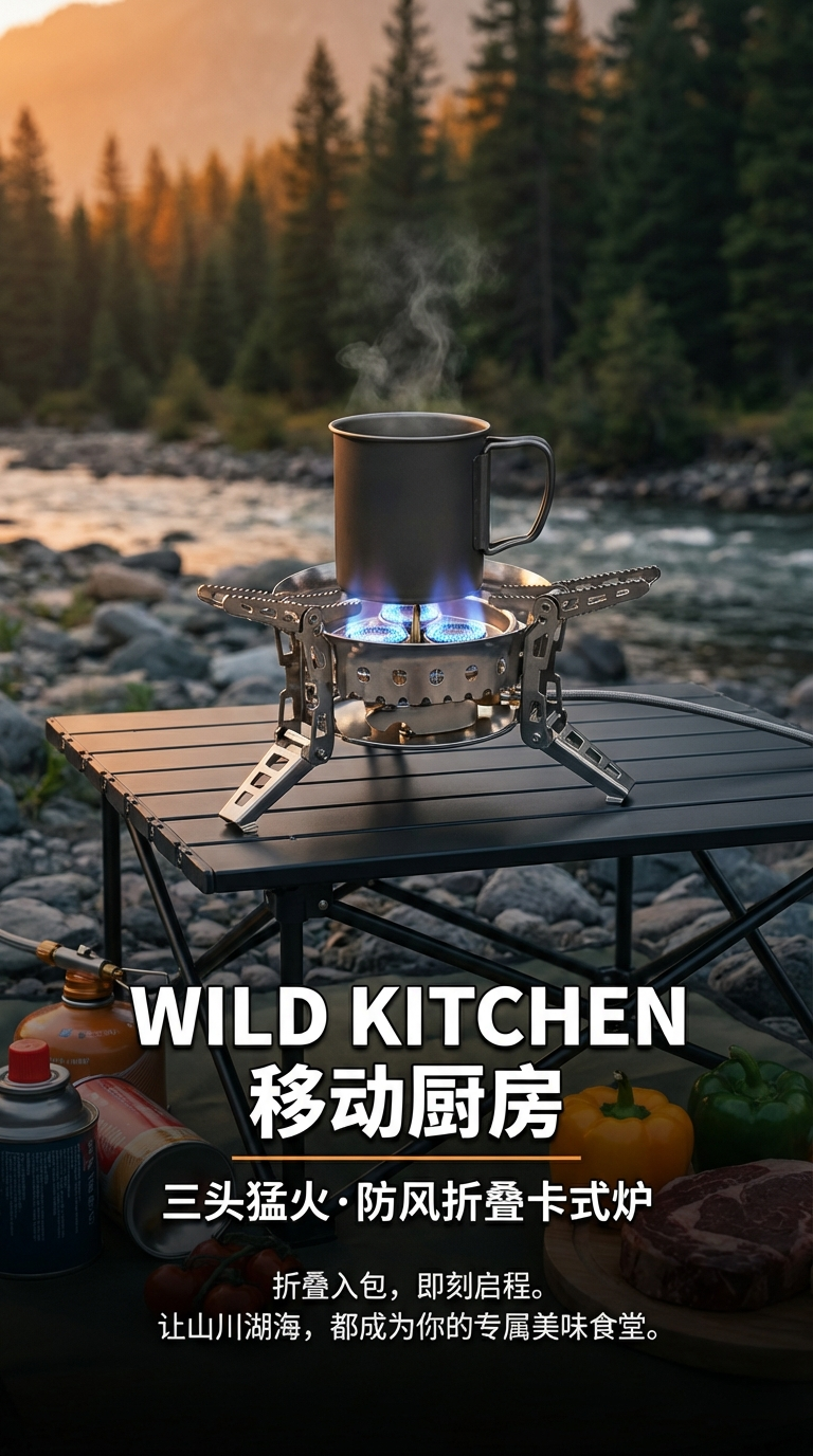 户外便携式三星猛火炉灶露营自驾游燃气炉具野炊野营瓦斯三头炉子详情1