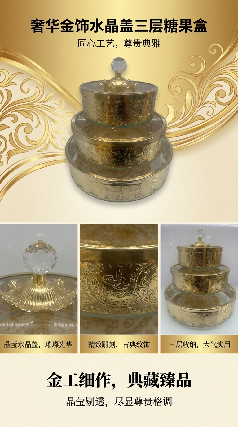 金色雕花玻璃罐主体精美装饰家居收纳罐详情1