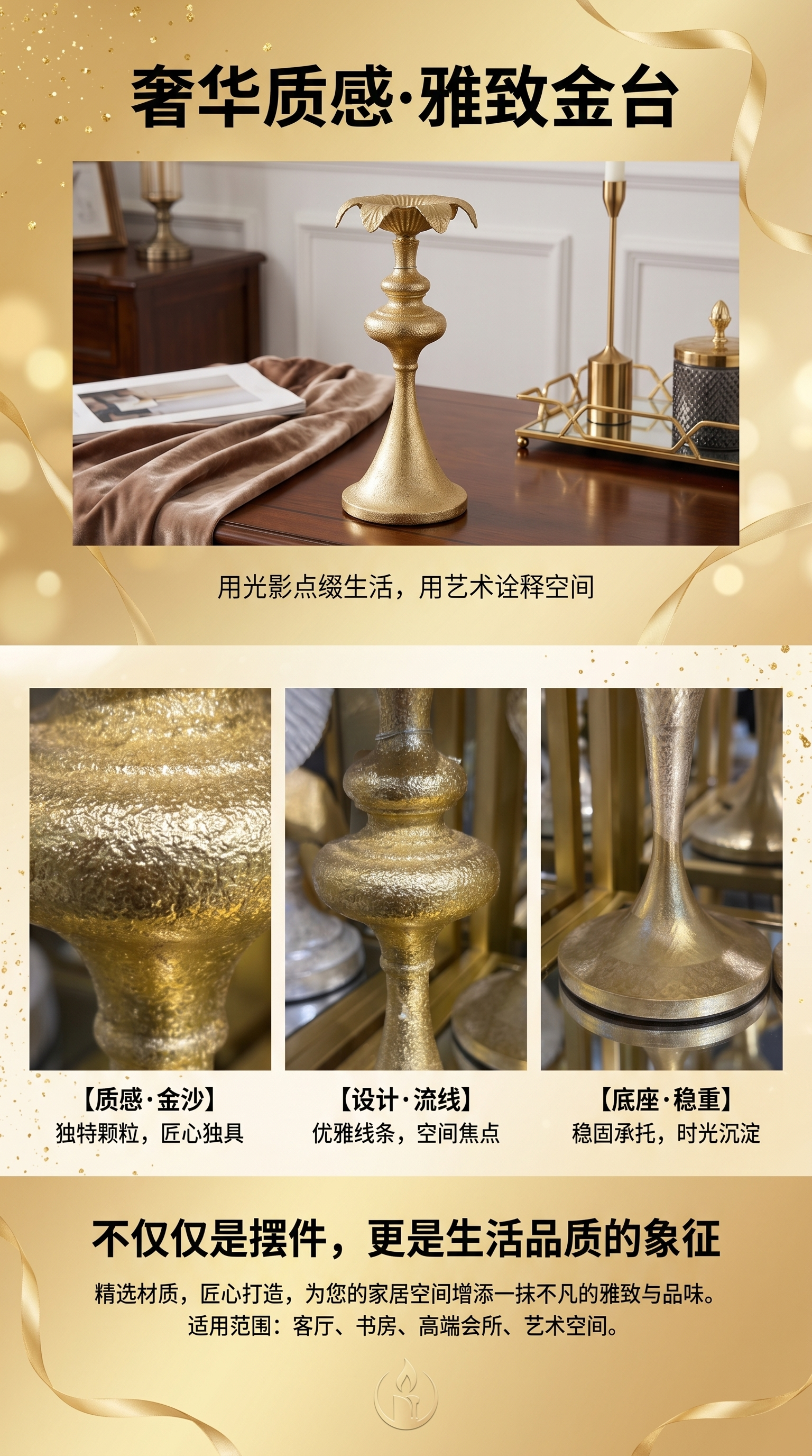 金色烛台主体 铜质复古装饰摆件 客厅卧室餐桌用详情1