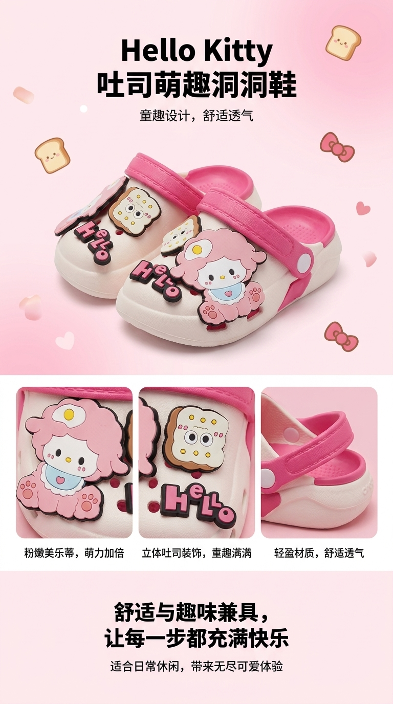 Hello Kitty crocs are cute cartoon children's soft-soled shoes that are anti-slip and breathable pic 1