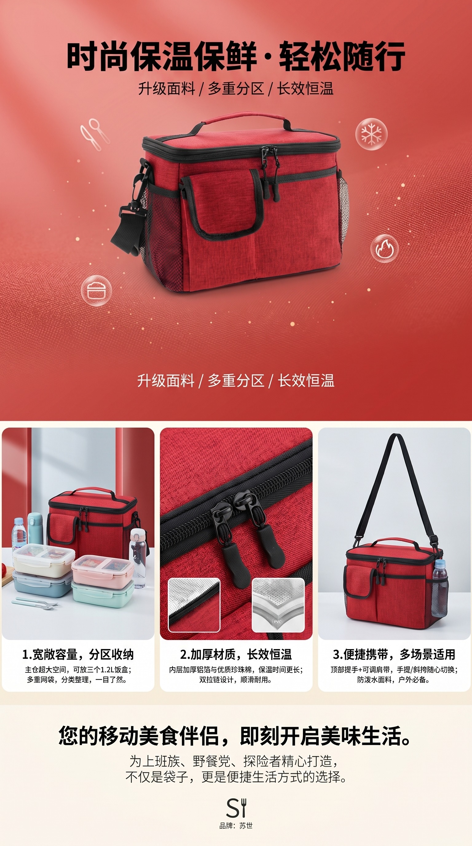 红色加厚保温袋便携折叠外卖送餐冰袋保冷保鲜详情1