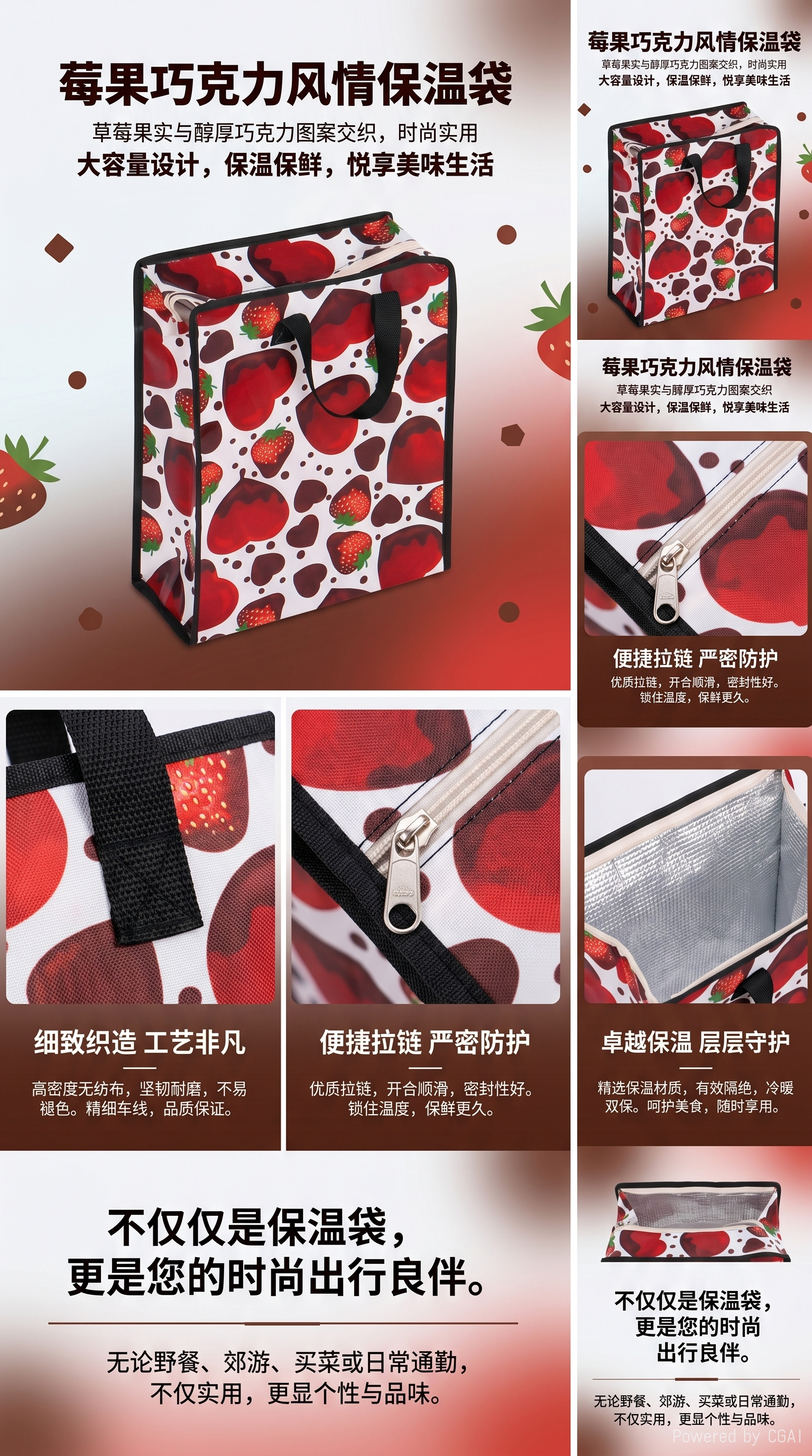The strawberry-patterned handbag is a fashionable, simple and eco-friendly shopping bag that can be reused pic 1