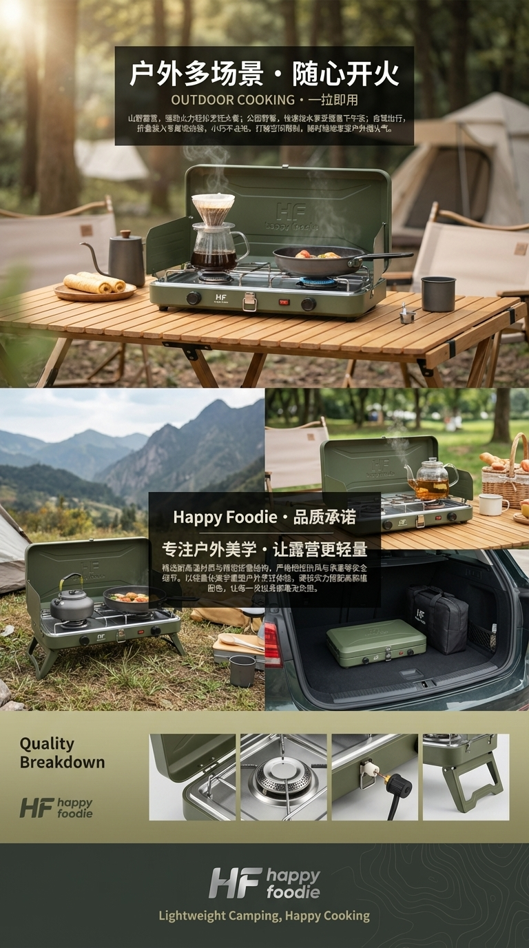 Happy Foodie HF-89跨境爆款便携折叠卡式炉铝合金折叠炉野营炉源头工厂详情3