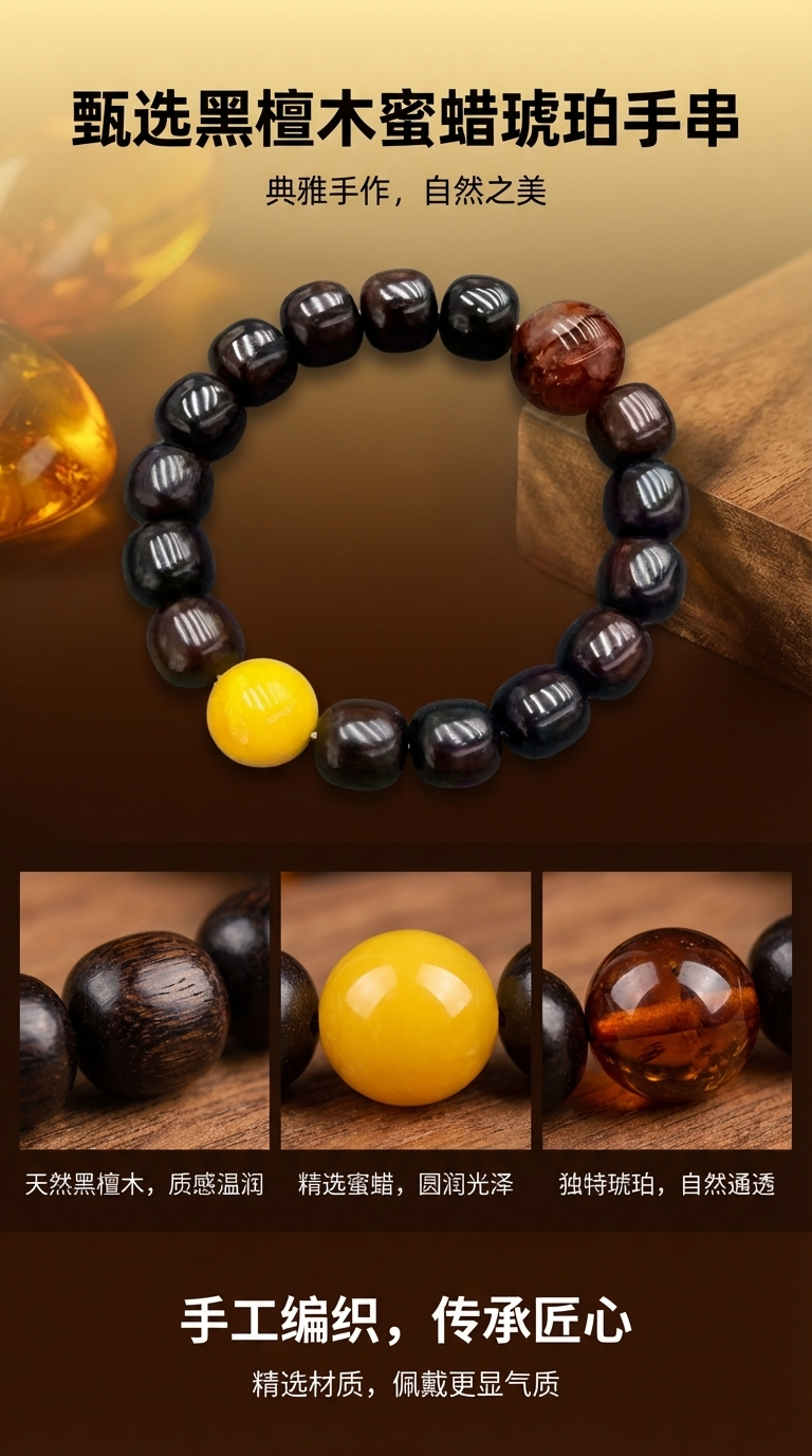 Small-leaf red sandalwood yellow leather beads pic 1