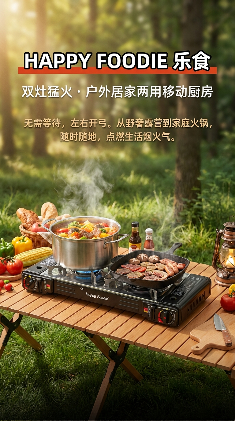 专供出口 便捷式双灶卡式炉 不锈钢面卡式炉    家庭野营都方便详情1