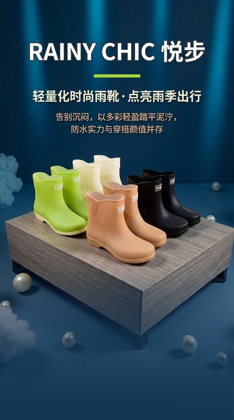 女式雨鞋半高筒时尚透气夏季雨靴防水防滑详情1