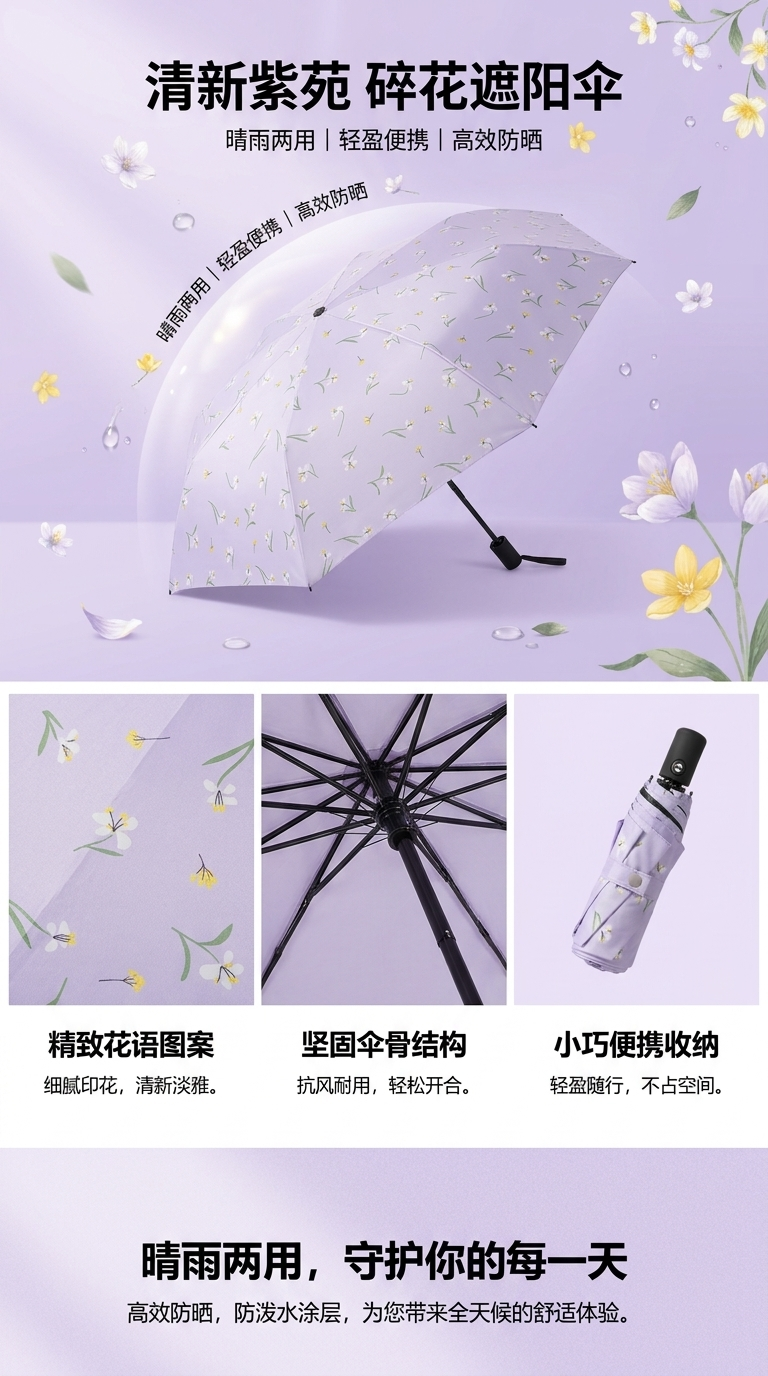 花卉图案晴雨两用伞简约设计防风防晒伞详情1