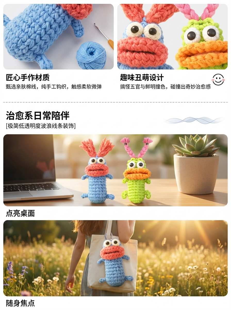 创意香肠嘴U盘转换器收纳整理包手工编织钥匙扣背包挂袋跨境热销详情3