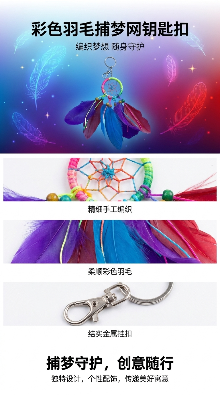 Colorful feather dreamy dreamcatcher pendant decoration, living room and bedroom hanging ornaments pic 1