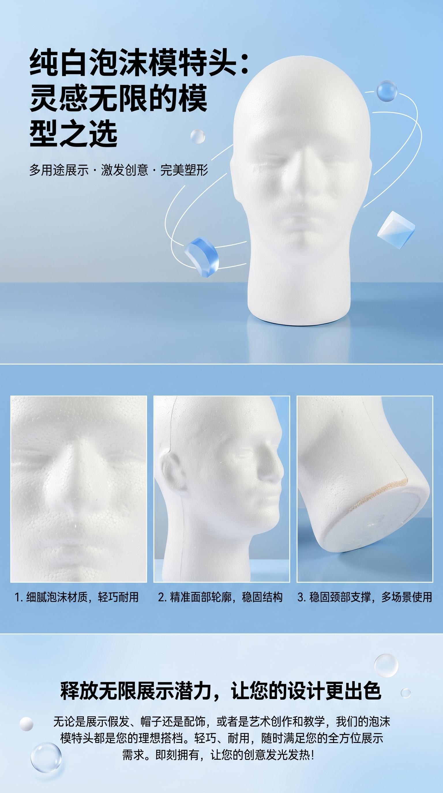 A white foam human head model material simulation teaching tool pic 1