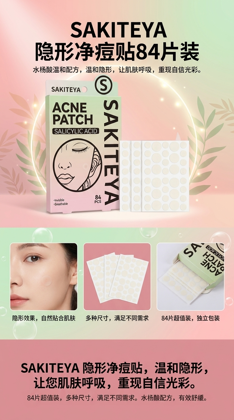 Cross-border export English acne patch, invisible concealer, transparent day and night, 84 pieces of salicylic acid ultra-thin combination for acne removal pic 1