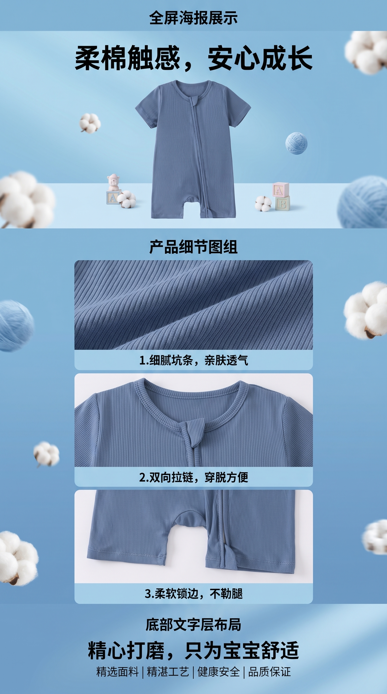 欧美外贸婴儿连体衣夏装短款新生儿衣服宝宝哈衣睡衣竹纤维坑条款详情1
