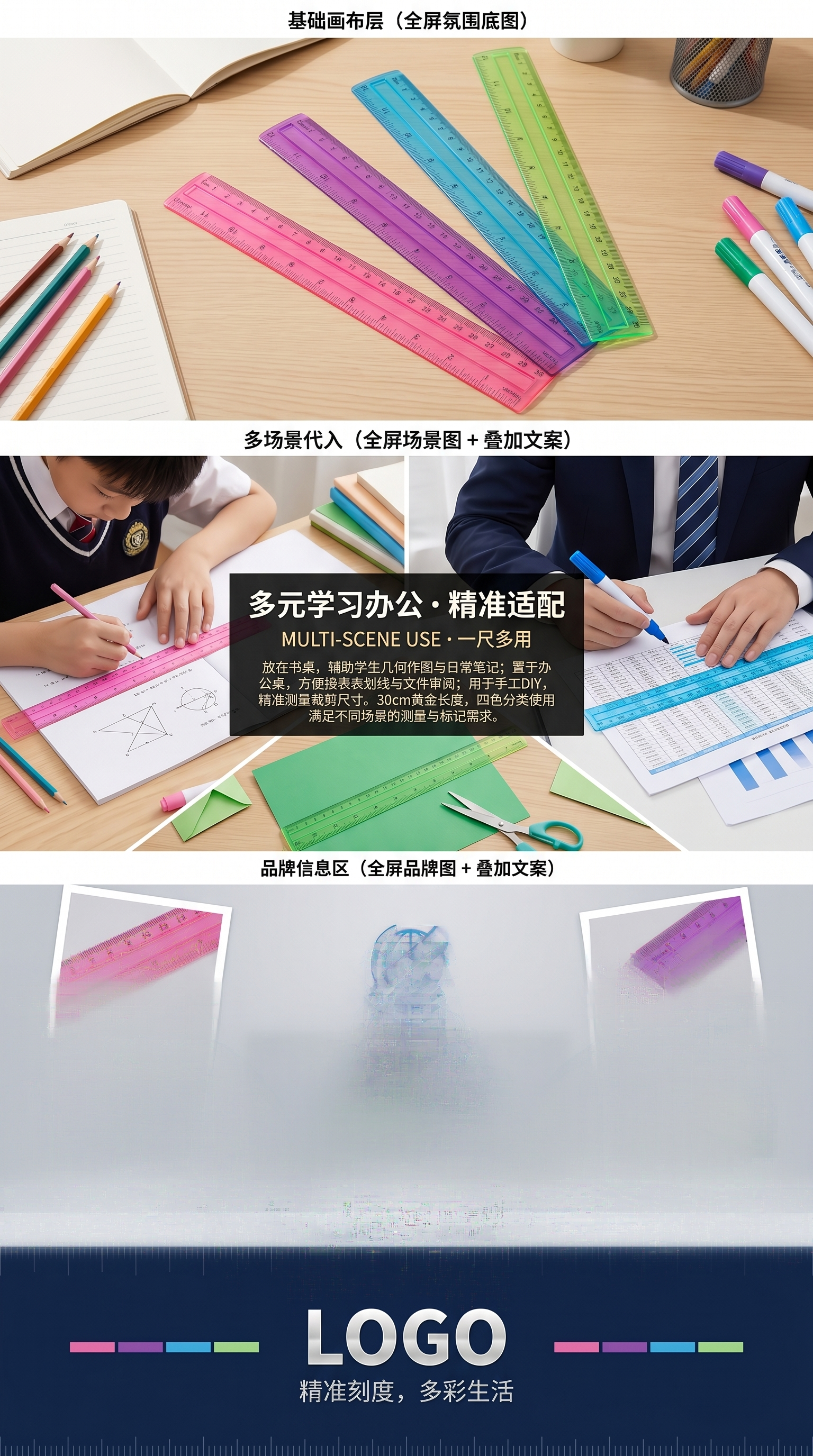 彩色尺子套装 45cm 三角尺量角器绘图工具学生用171156813详情3