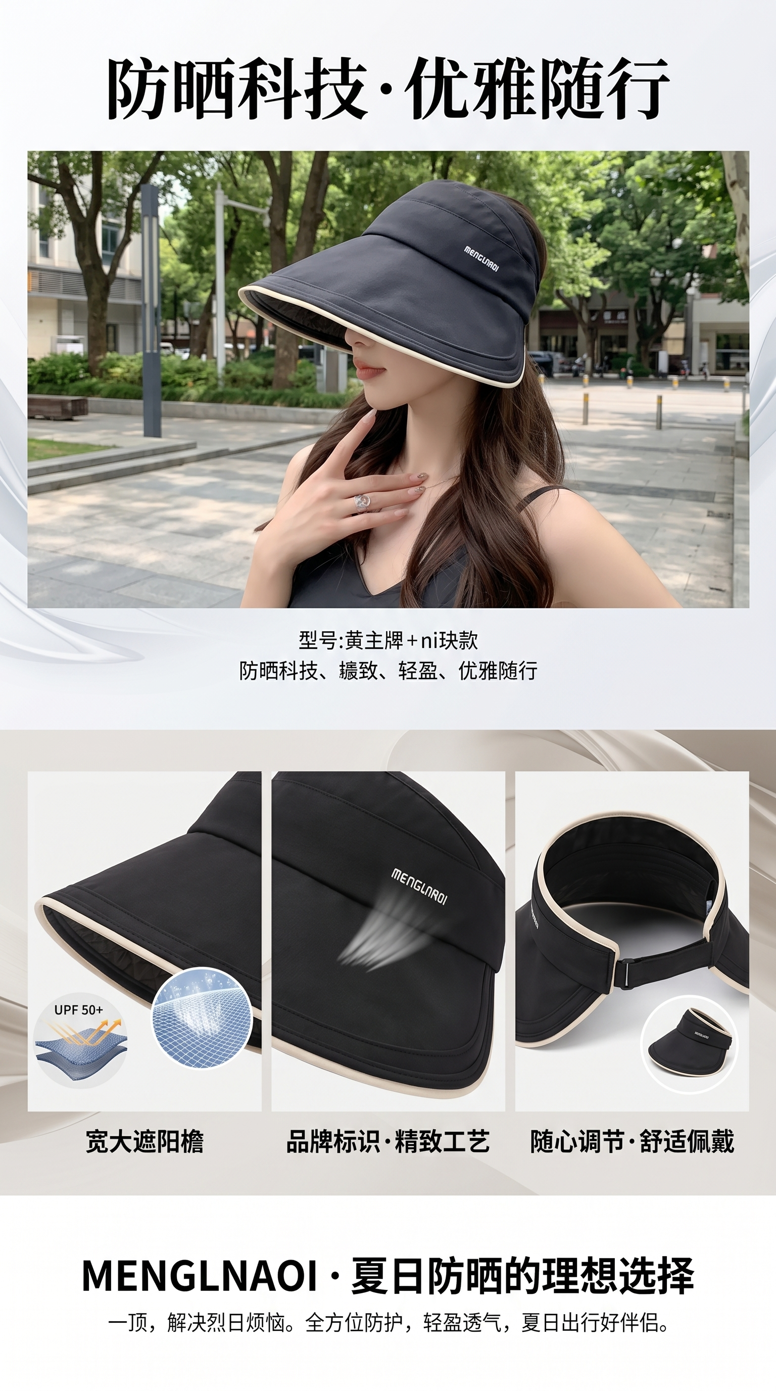 2025 New style ponytail open-top sun protection hat for women, summer black rubber UV protection and sun shield fisherman's hat pic 1
