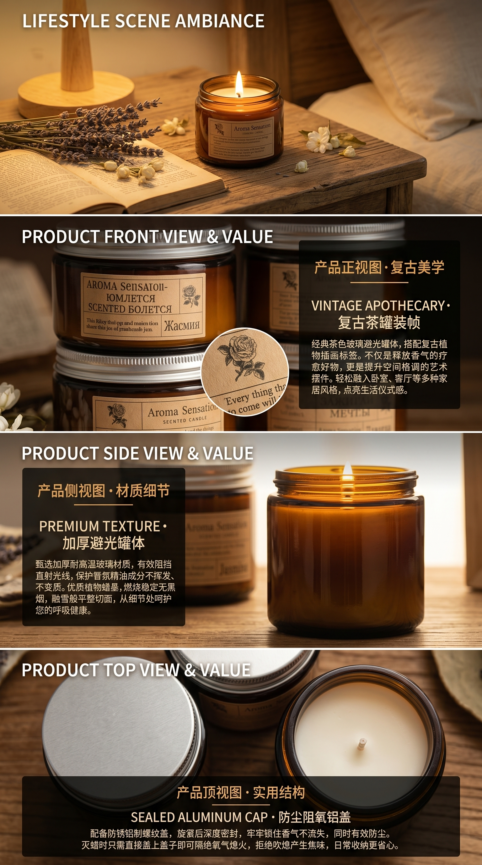 罐装香薰蜡烛 天然大豆香薰蜡烛 木质香氛持久留香详情2