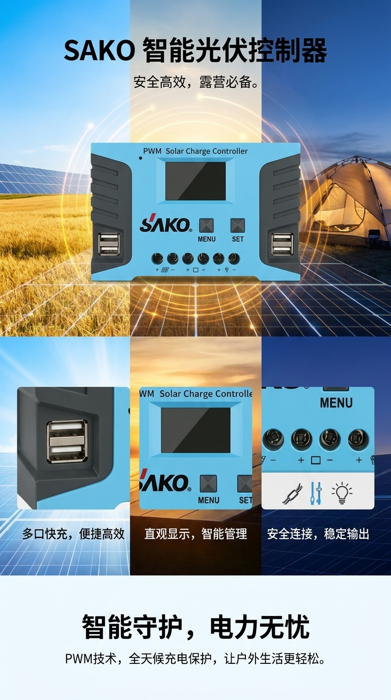 60A 12V/24V AUTO PWM太阳能控制器USB充电管理器高效稳定详情1