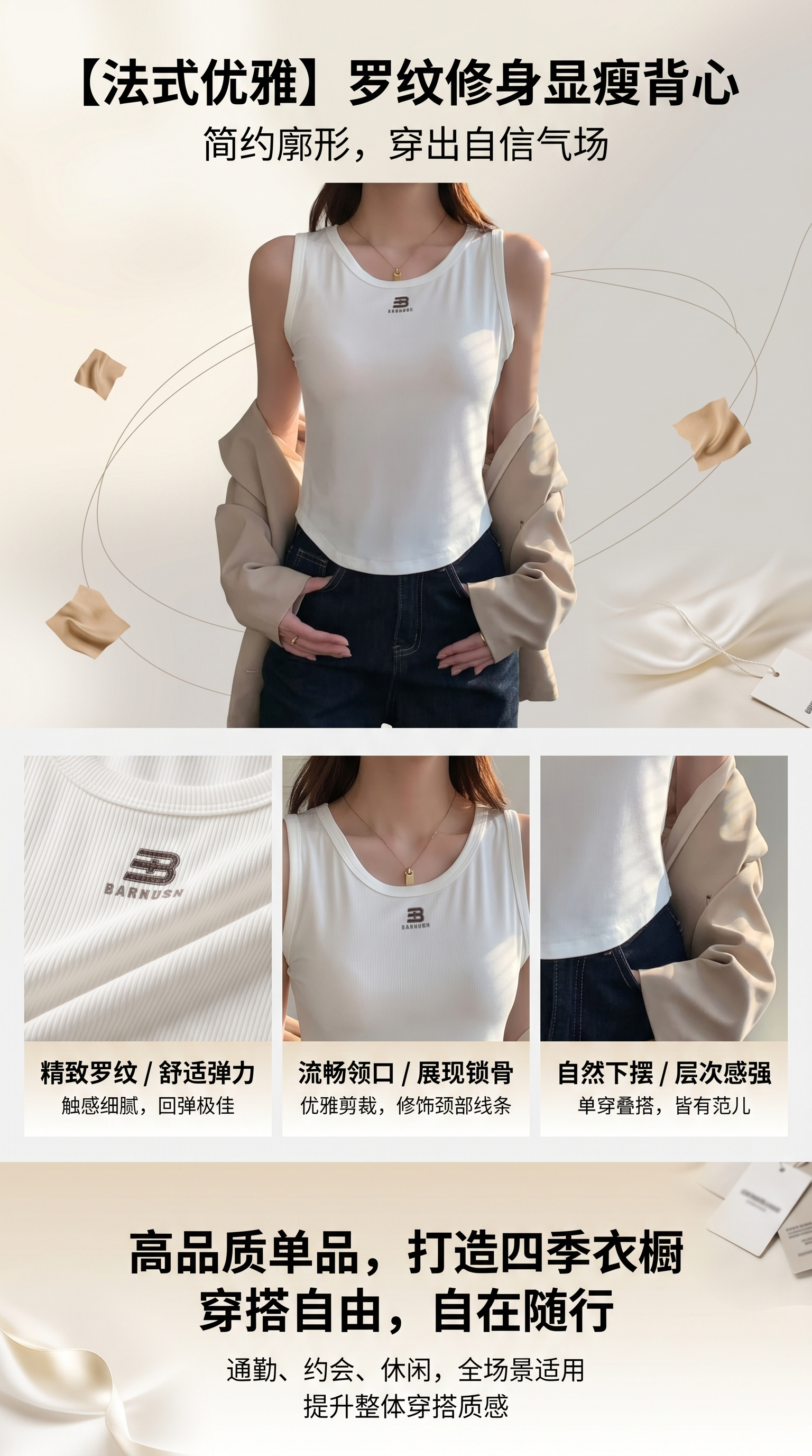 大码内搭打底金属扣吊带背心女宽松显瘦新款百搭上衣美背防走光详情1