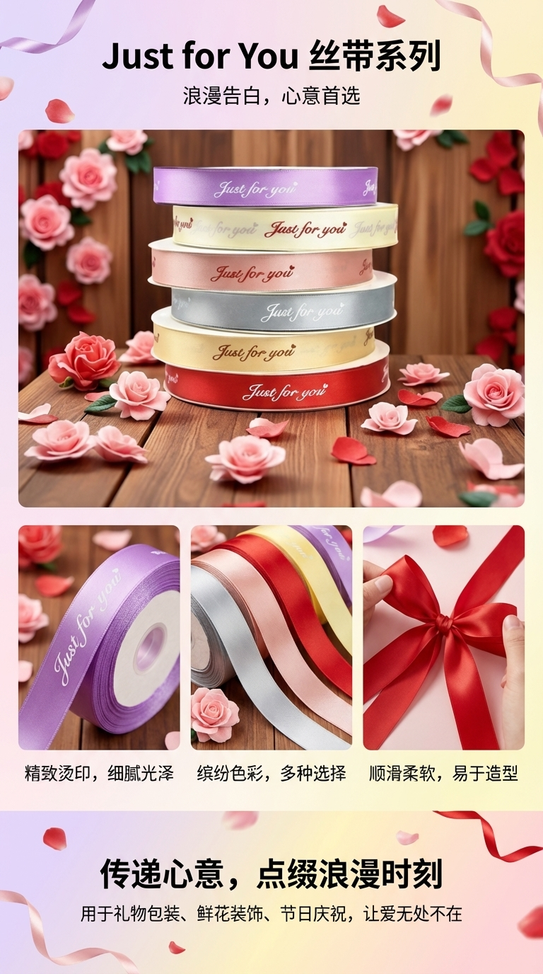 礼品彩带淡金色织带拉花彩条绒布礼盒装饰用品印花详情1