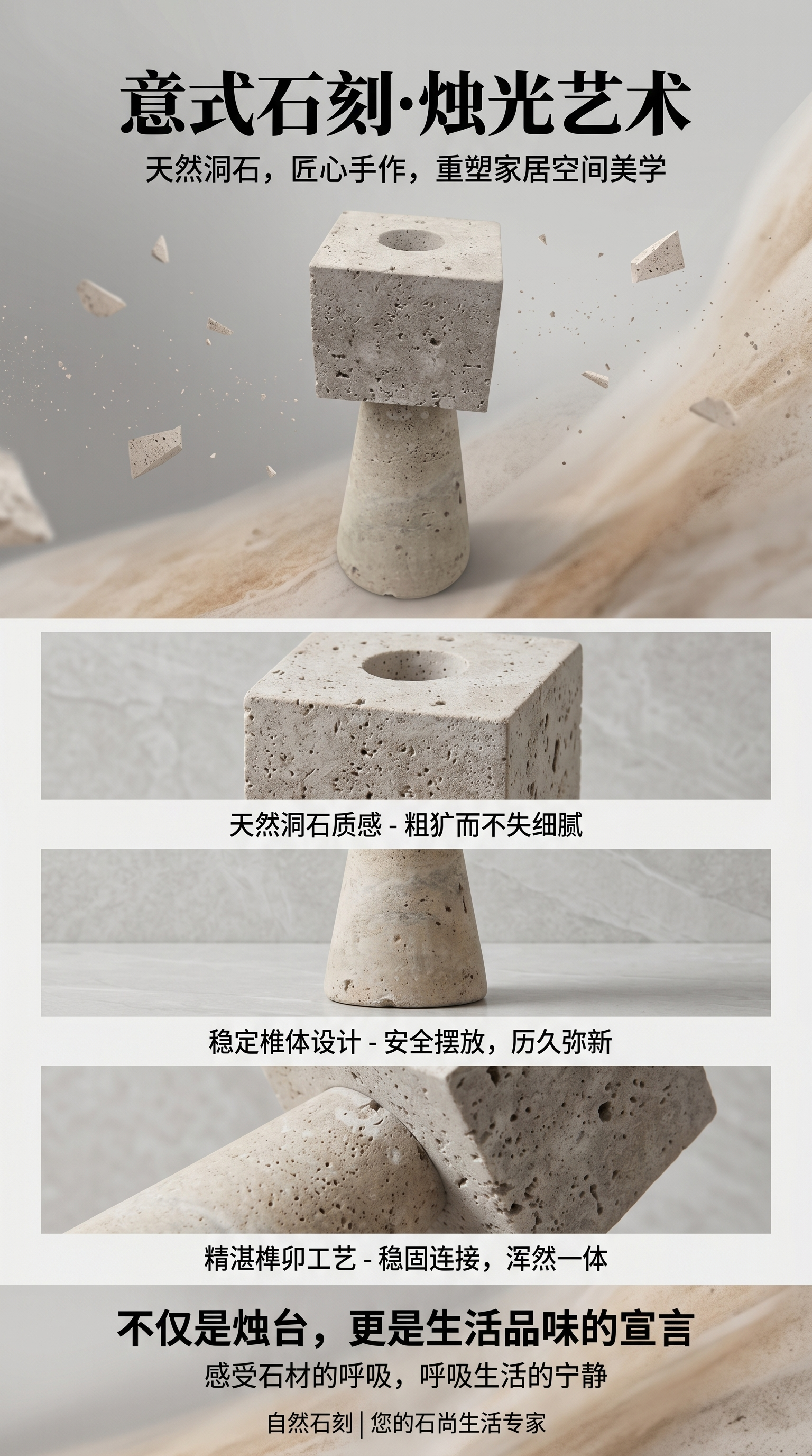 天然大理石洞石烛台，简约现代家居装饰烛台摆件，客厅卧室烛台，热卖欧美时尚休闲烛台，二用大理石烛台.详情1