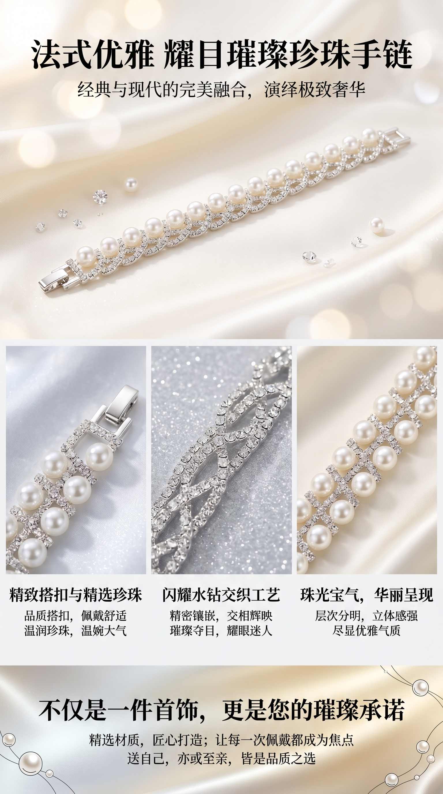 珍珠锆石手链女时尚简约18cm日常佩戴详情1