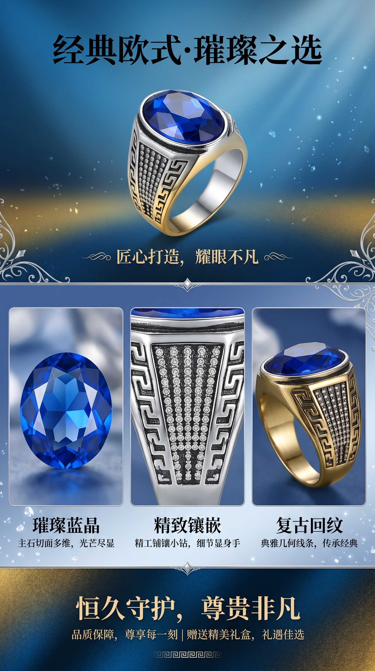不锈钢天主教圣人星座主题戒指 圈号可调 男女同款详情1