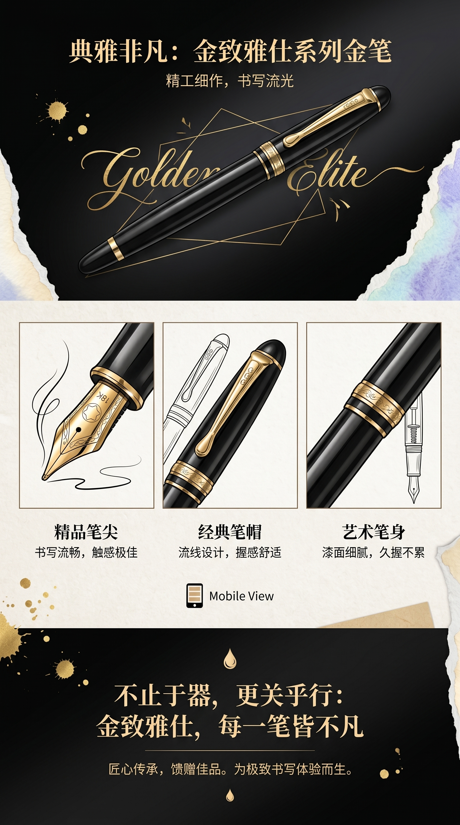 黑色钢笔经典款书写流畅商务办公用钢笔详情1