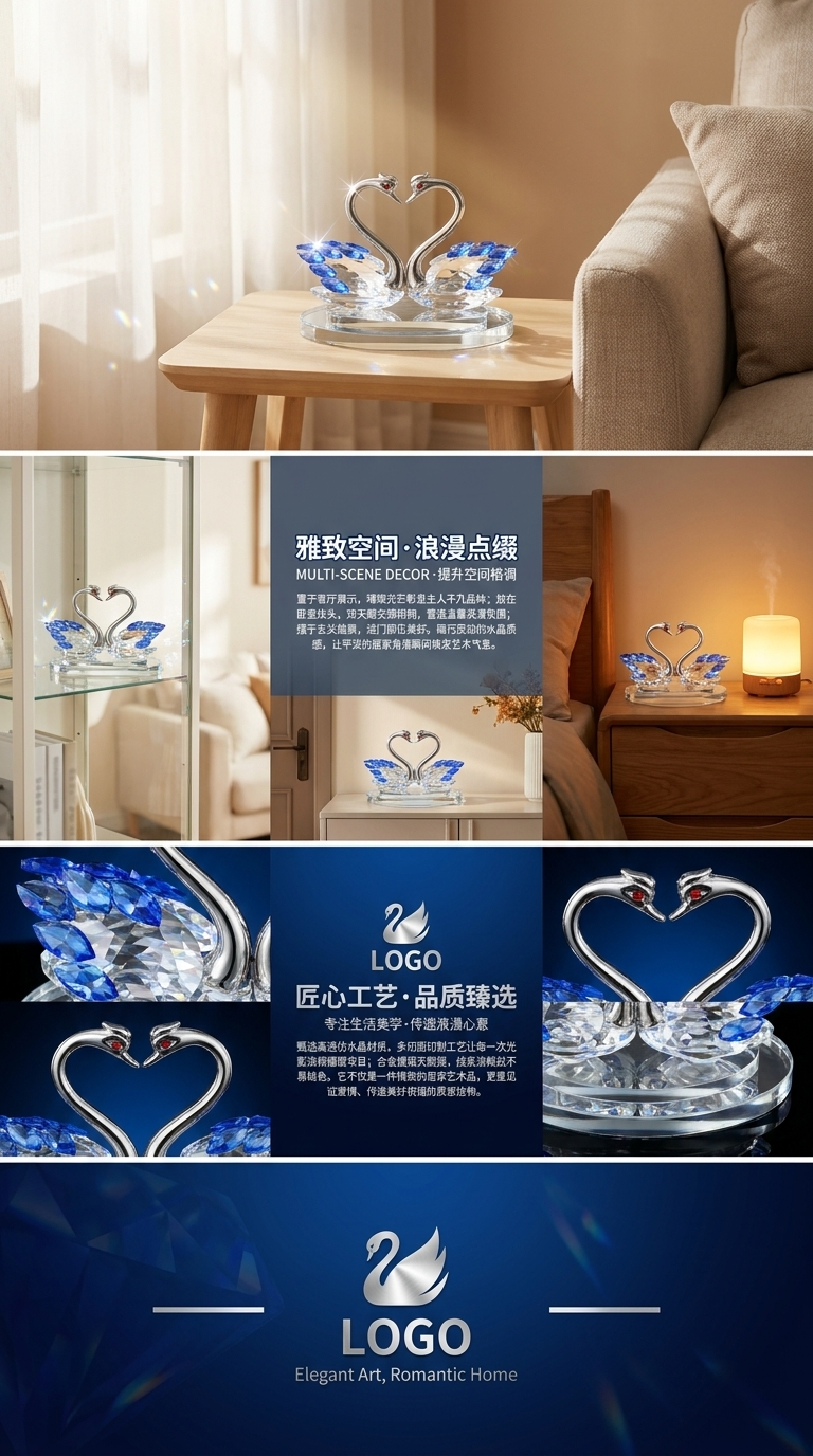 Crystal swan ornaments, artistic decorations, living room and study ornaments, home ornaments, handicrafts. Tel: 093405490 pic 3