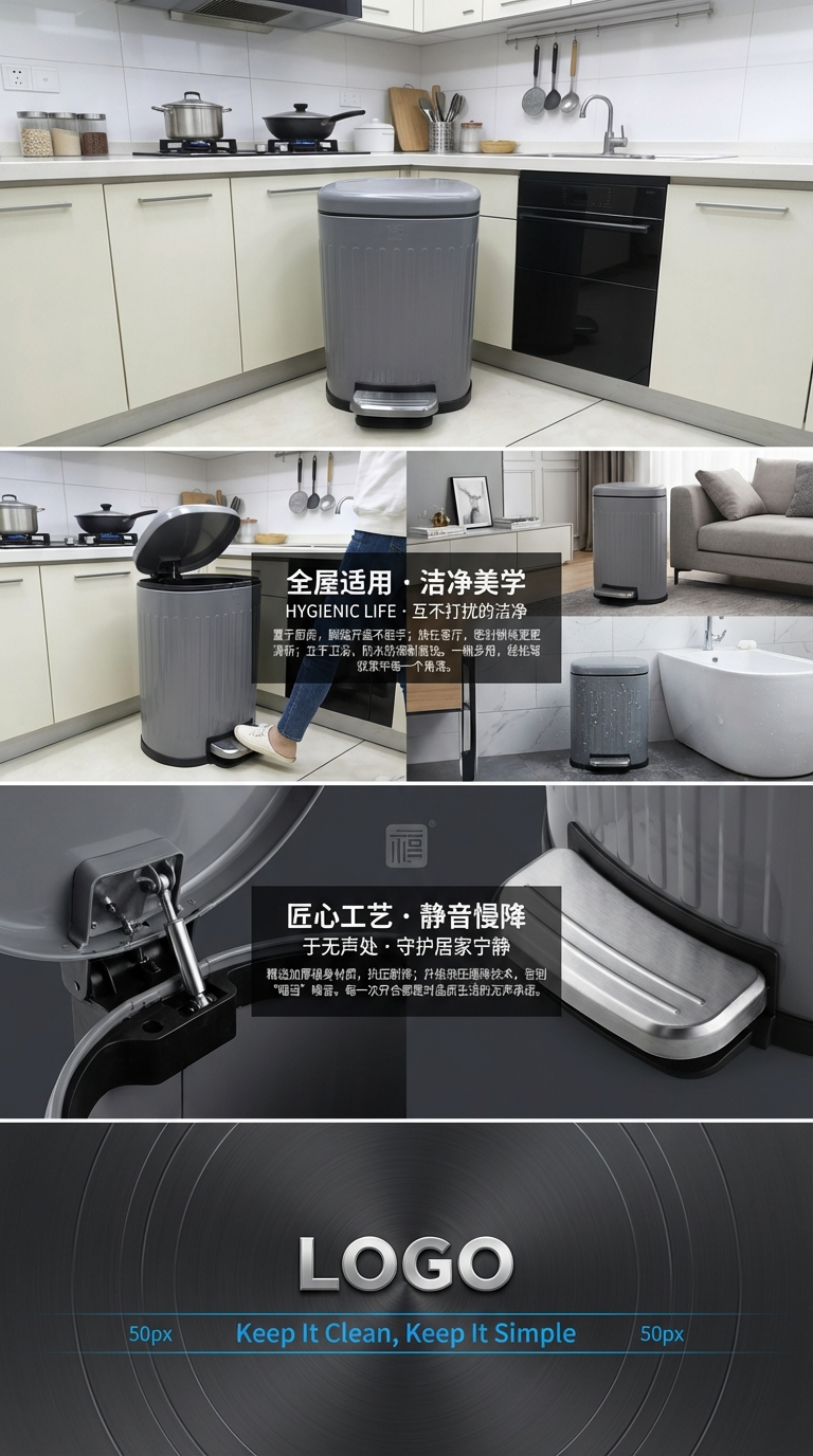 不锈钢垃圾桶带盖文创收纳桶家用厨房用品详情3