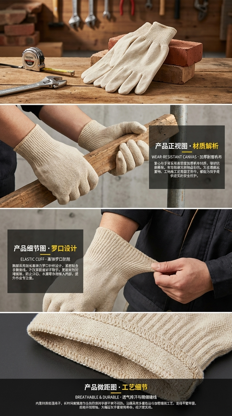Knitted ruffled canvas gloves, iron ore mining protective labor gloves, twill fabric cut-resistant gloves pic 2