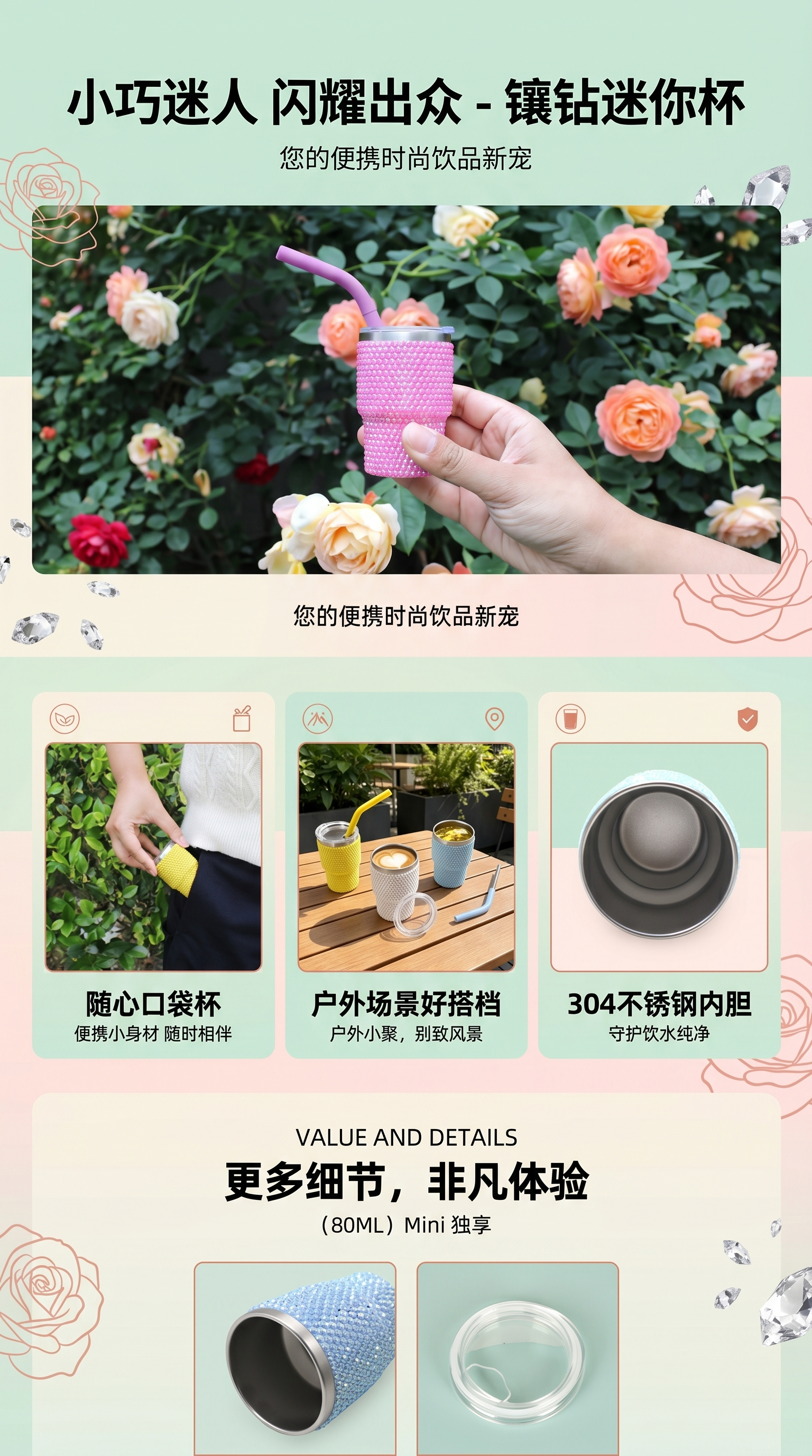 跨境3oz豹纹烈酒杯迷你吸管杯意式浓缩咖啡杯高颜值不锈钢冰霸杯外pp详情1
