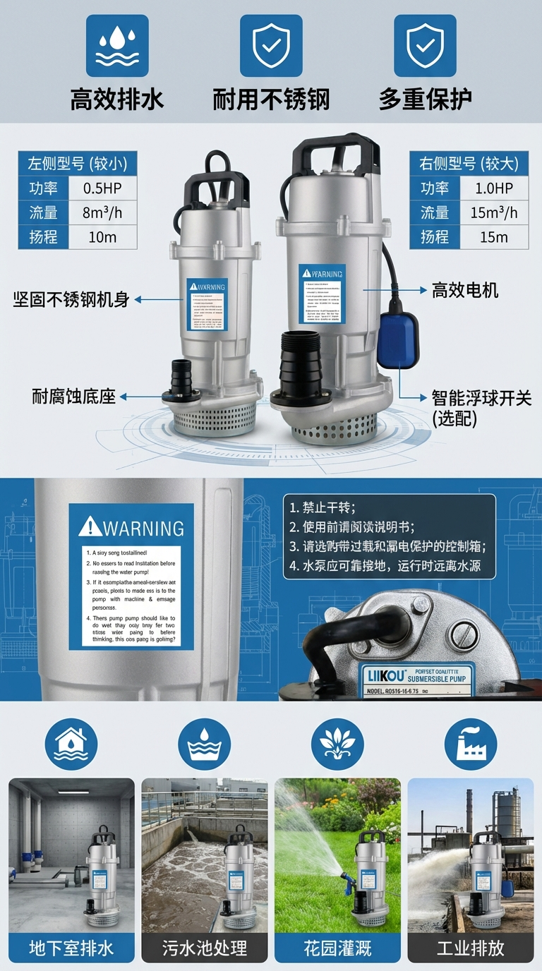 LIIKOU潜水泵家用户外抽水泵清水水泵小型小水泵潜水泵过滤泵抽水泵详情2