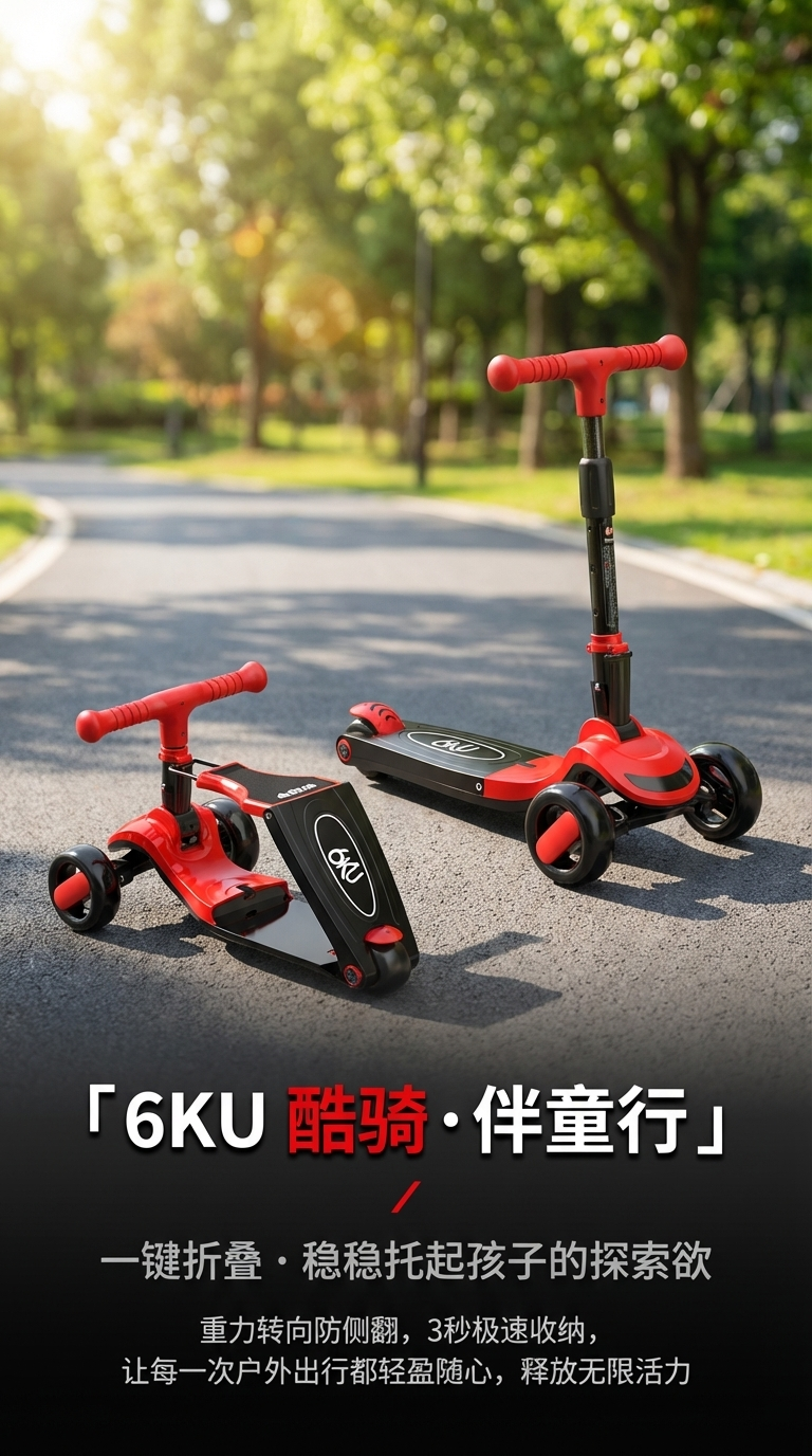 红色黑色儿童滑板车儿童滑板车1-3-6-12岁小孩三合一可坐溜溜车宝宝踏板滑板车闪光轮详情1