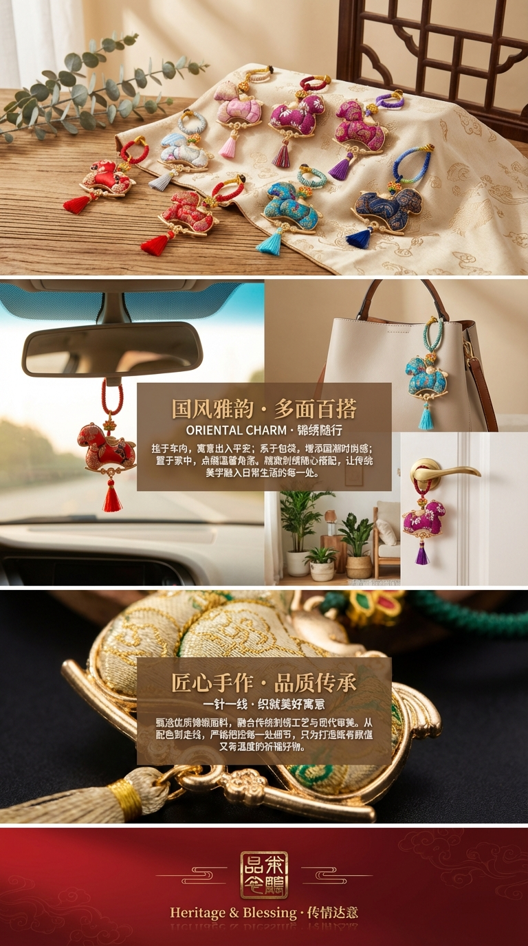 New Chinese-style intangible cultural heritage of the Year of the Horse, Song brocade, small beard, hanging cart, hanging bag, hanging key, hanging gift, minimum order of one. pic 3