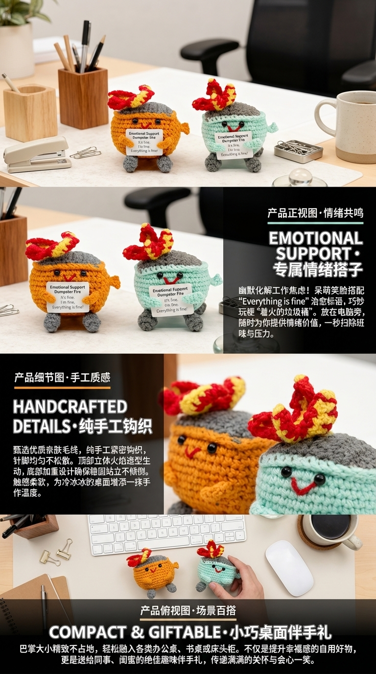 亚马逊成品Emotional Dumpster Fire手工钩织玩偶正能量灭火器详情2