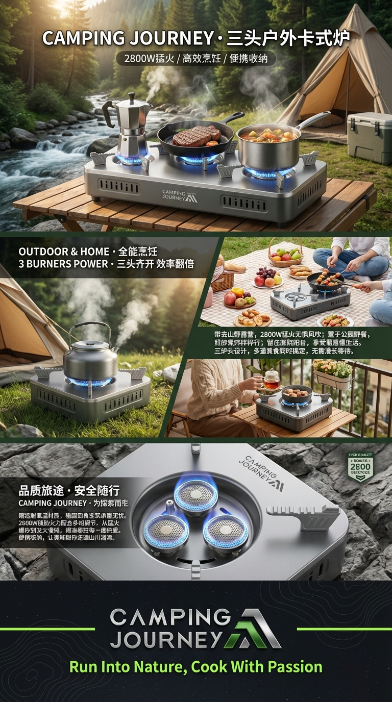 New 3-head stove, stainless steel stove, fierce stove, square cassette stove with stand, gas stove, outdoor stove, portable LJ-115. Source factory, source factory, source factory pic 3