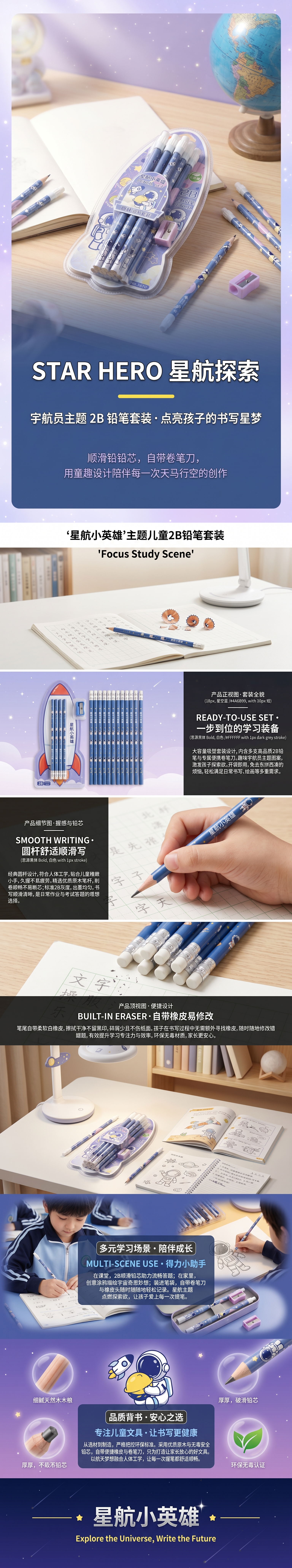 A 12-piece creative gift set of student stationery with a space theme pencil pic 1