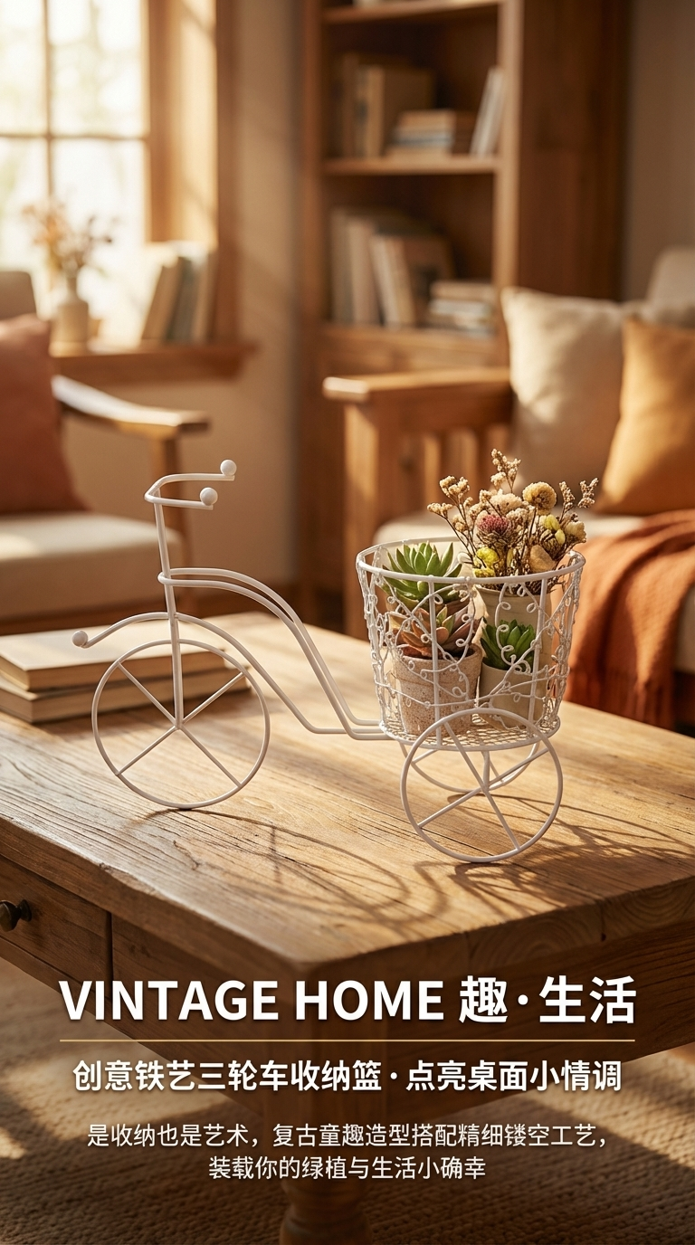 竹编工艺品移动折叠花车仿真花盆景手指海胆花篮仿真花盆景移动折叠花车花篮详情1