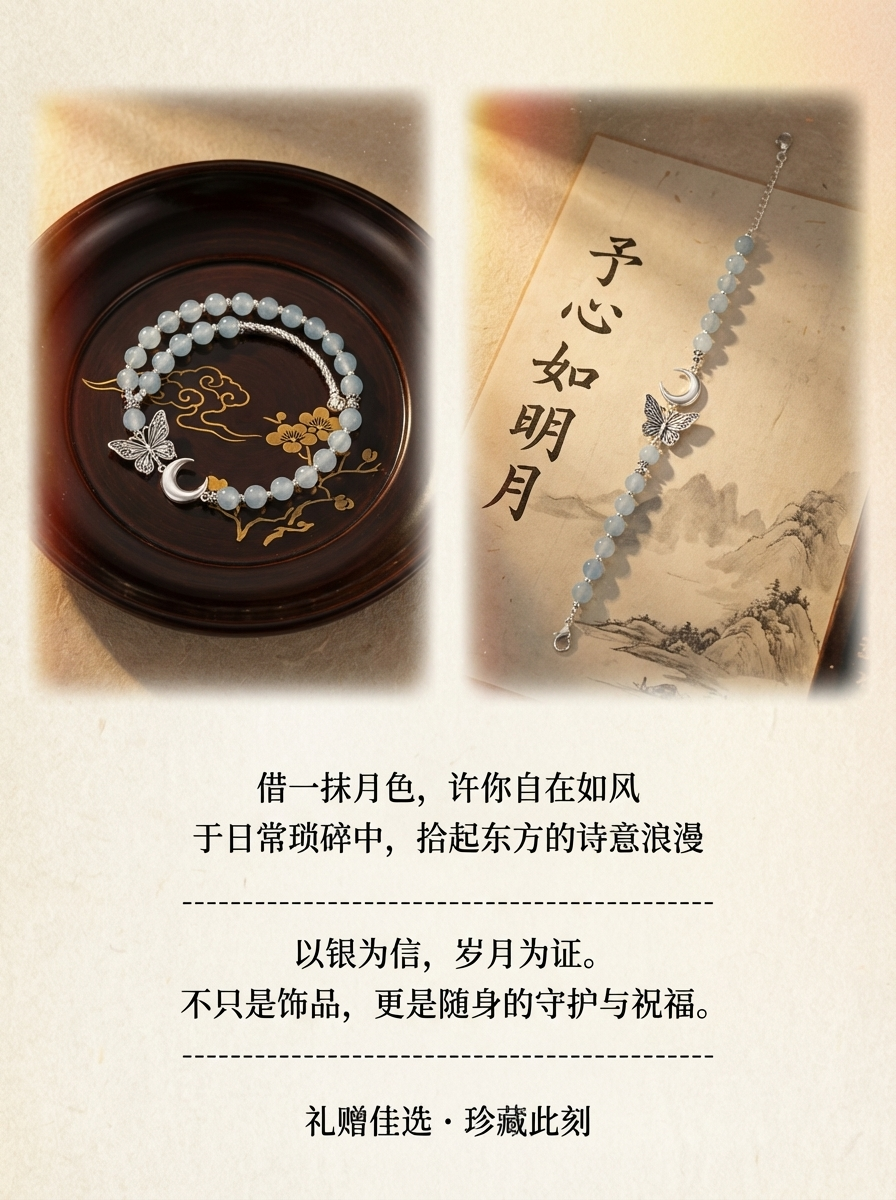 S925蝶月幻境·灵动小象爱心星愿蓝玉串珠925银手链详情4