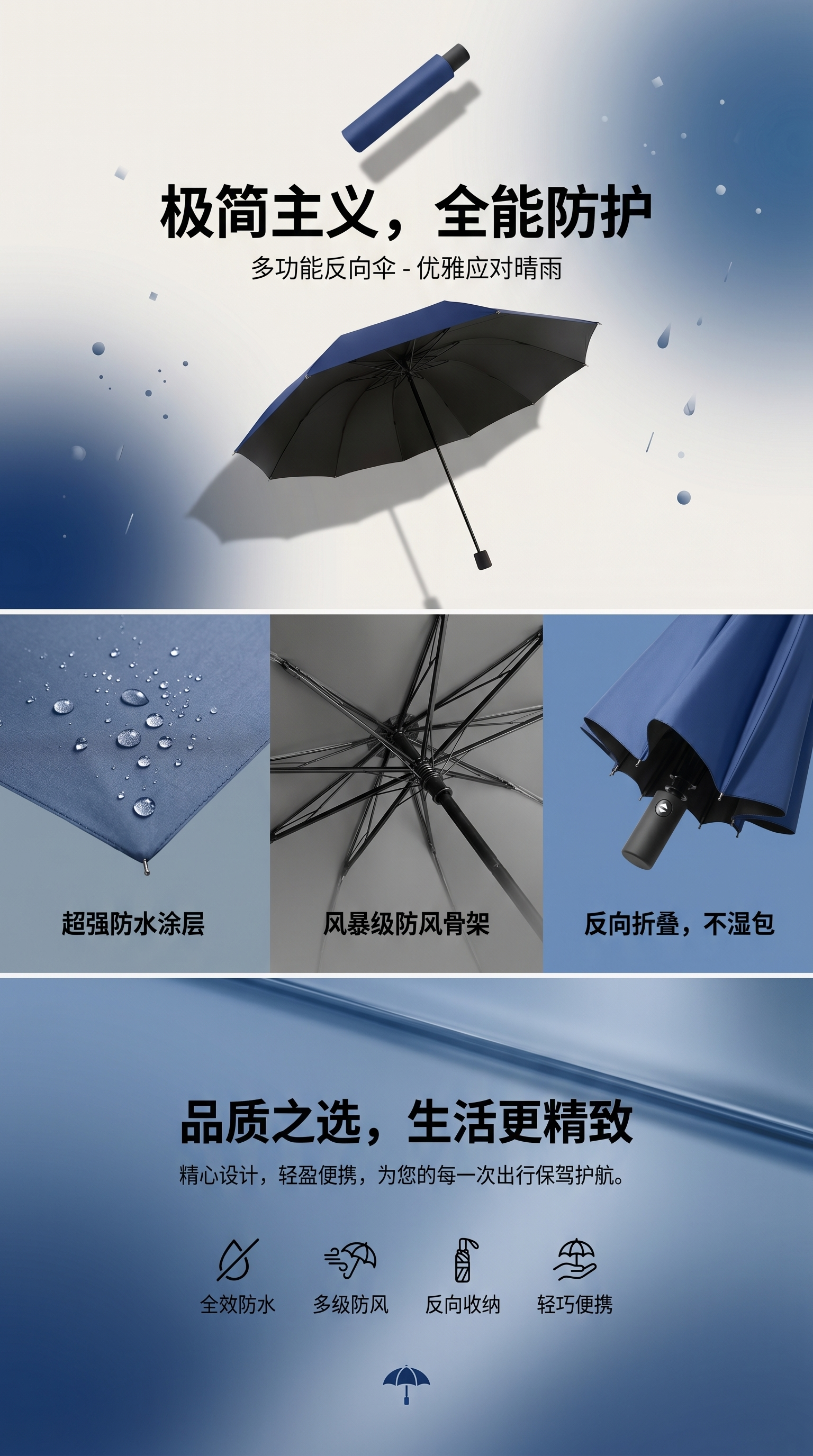 Blue and black dual-color umbrella for both weather and rain, waterproof, sun-proof, portable, foldable and automatically opens and closes pic 1
