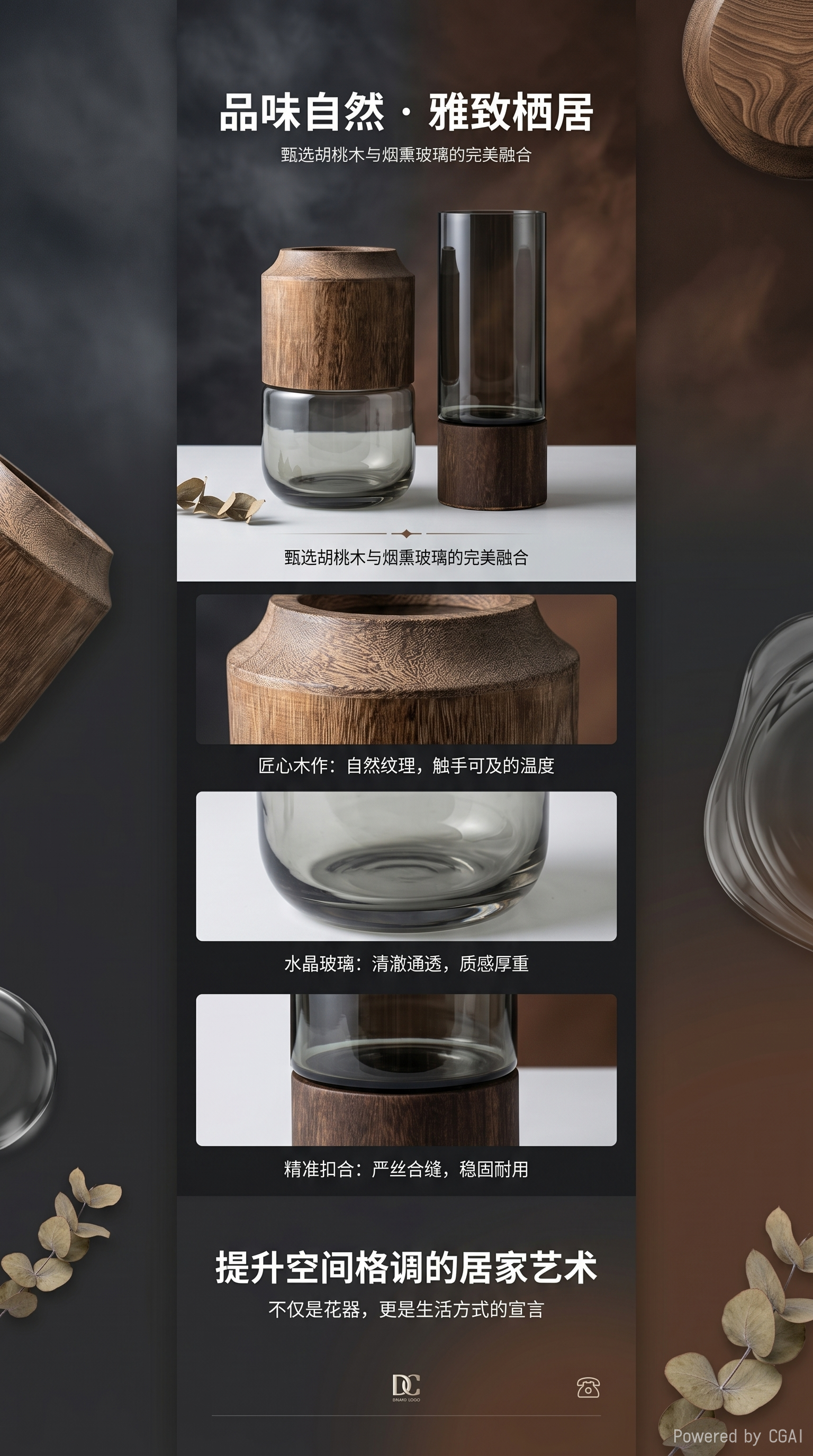 Wooden lid glass container storage jar, storage box, kitchen seasoning bottle, household sealed jar pic 1