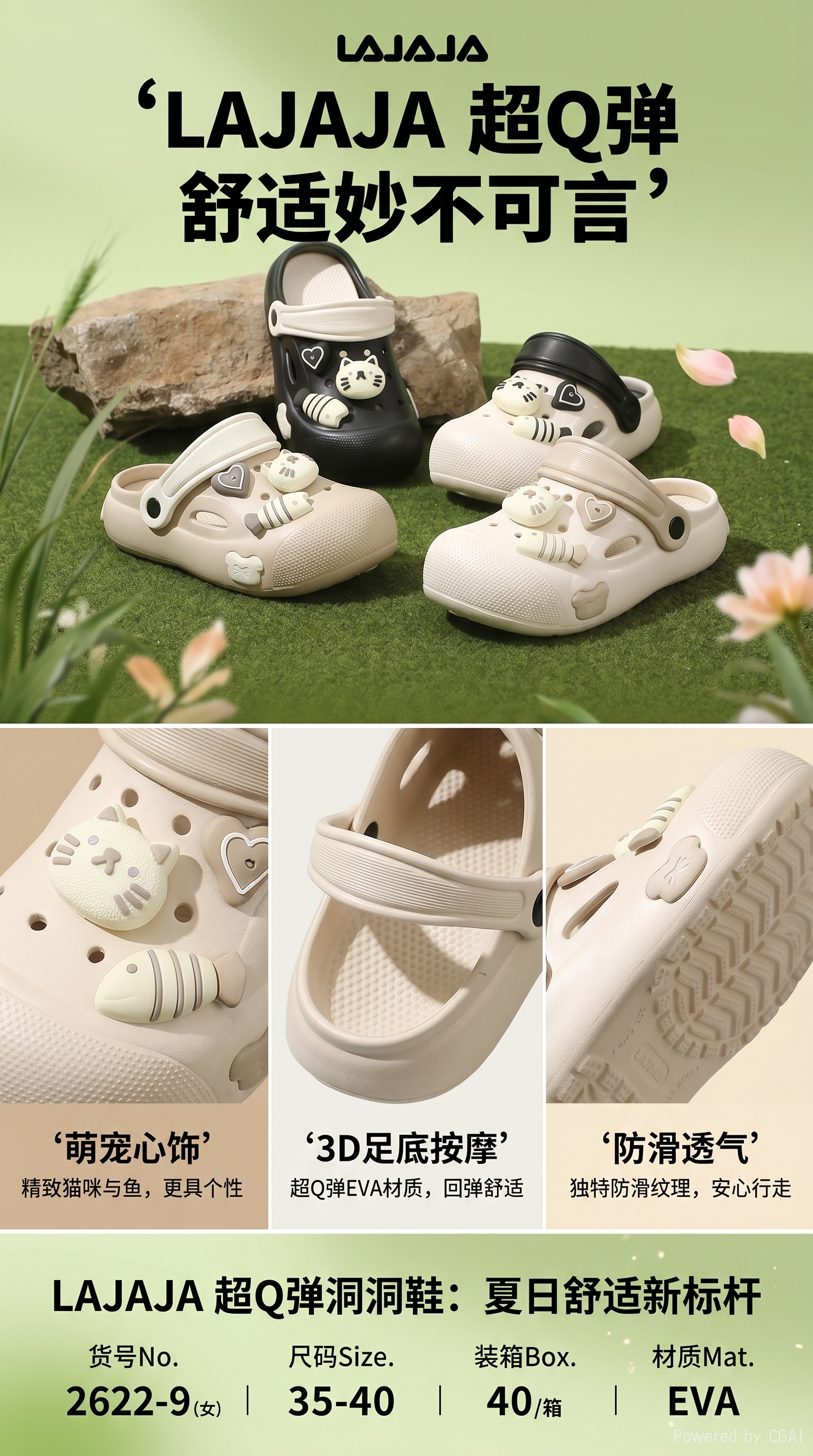 Cute cat-patterned crocs, comfortable, anti-slip and lightweight summer sandals pic 1