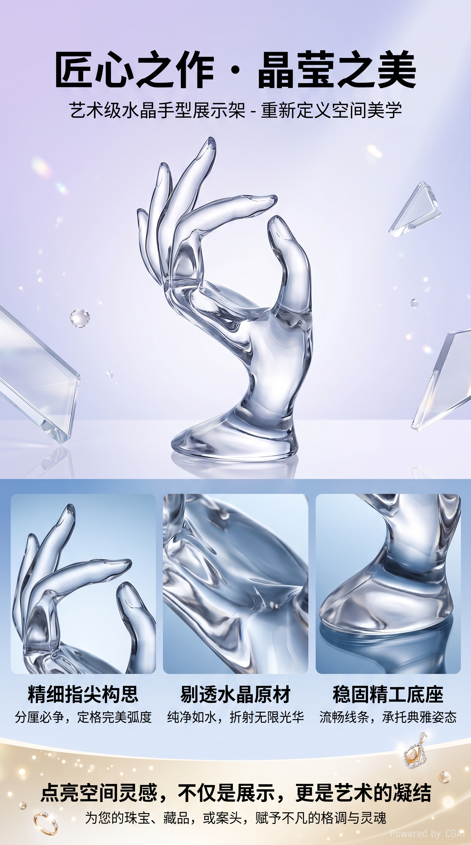 Transparent glass handcrafted hand-shaped sculptures, ocean-themed glass products, daily-use glass products pic 1
