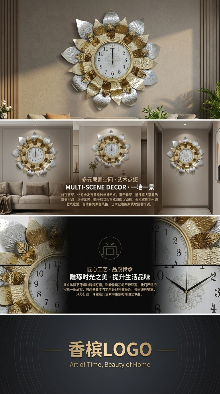 太阳花造型挂钟功能钟表详情3